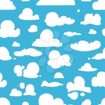 Different vector clouds on blue sky. Seamless pattern in cartoon style. Sky with white clouds, illustration of nature cartoon sky