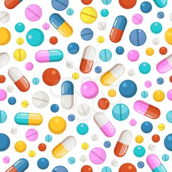 Vector seamless pattern of pills and other pharmaceutical ellements. Pattern with drug pharmaceutical, illustration of pattern pharmacy medicine