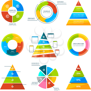 Triangles, pyramids and round elements for infographics. Pyramid triangle infographic, presentation diagram and chart. Vector illustration