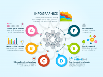 Modern business infographics with radial shapes. Template with graphs, charts and place for your text. Business graph progress, chart and diagram scheme. Vector illustration