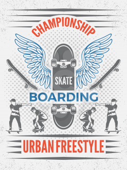 Poster in retro style for skateboarding championship. Vector design template with place for your text. Skateboarding badge for championship, emblem urban ectreme sport illustration