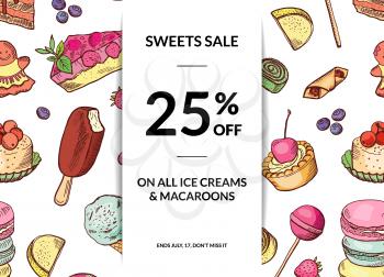 Vector hand drawn sweets sale background template banner and poster illustration