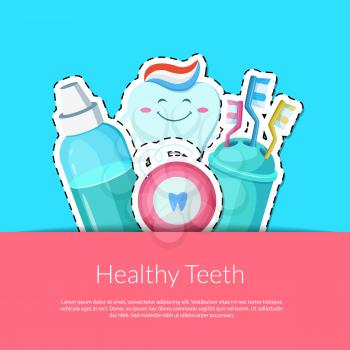 Vector cartoon teeth hygiene stickers in pocket illustration with place for text illustration