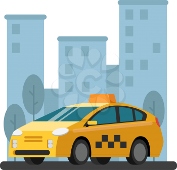 Illustrations of taxi car. Vector picture in flat style. Taxi car cab, urban public transportation