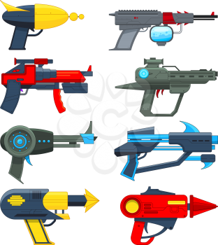 Different futuristic weapons. Shooting guns for video games. Gun pistol, weapon handgun futuristic lazer, vector illustration
