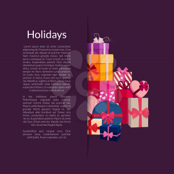 Vector gift boxes or packages pile in pocket illustration with place for text