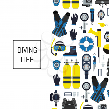 Vector banner and poster underwater diving equipment illustration in flat style