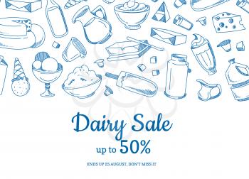 Vector sketched dairy elements sale illustration with place for text