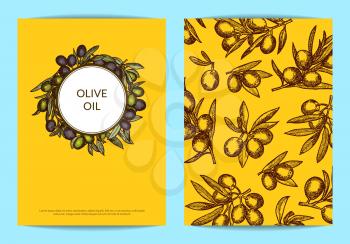 Vector card or flyer template with place for text for oil company with hand drawn olive branches illustration