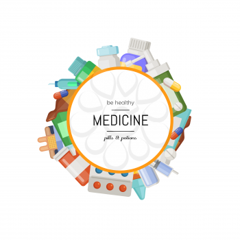 Vector pharmacy or medicines around circle with place for text illustration