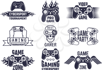Gaming logo set. Video games and cyber sport labels. Gamer emblem logo, sport cyber, video gaming, vector illustration