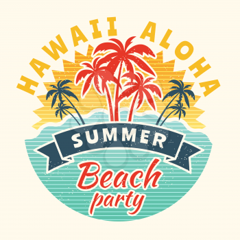 Poster of summer time. Vintage placard with tropical illustration. Summer tropical poster, vacation vintage grunge emblem