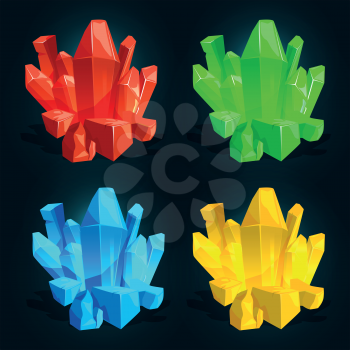 Crystal, diamond and ice rock isolated. Vector illustrations for games. Color rock treasure, colored stone mineral
