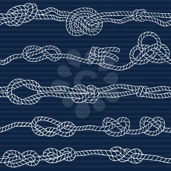 Nautical seamless pattern with marine knots and cordage. Vector illustration. Nautical loop rope pattern marine