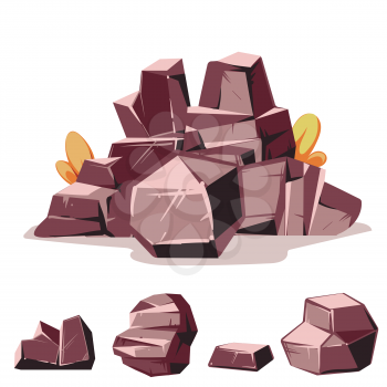 Set of savanna rocks. Cartoon isometric 3d flat style. Set of different boulders. Videogame landscape template. Vector illustration