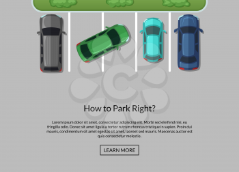 Vector parking lot with cars and one wrong parked car top view illustration