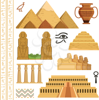 Architectural landmark of egypt. Different historical objects and symbols. Monument landmark and architecture egypt. Vector illustration