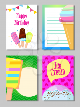 Banner set of cute sweet backgrounds. Ice cream cards vector illustration
