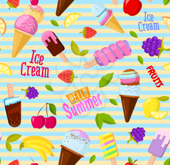 Vector seamless summer fruits pattern. colorful cartoon background vintage style illustration