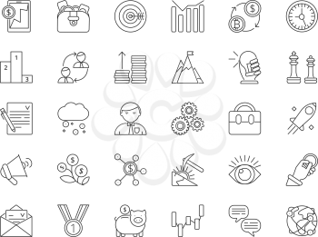 Mono line icon set of business and finance theme. Vector banking money, business finance, capitalization economy and investment illustration