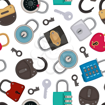 Seamless pattern with illustrations of different padlocks. Vector padlock seamless pattern for safety and security vector