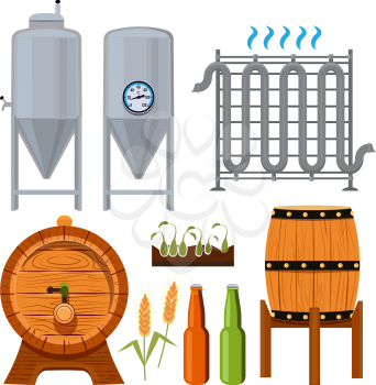Set icons of brew beer production. Vector alcohol beer, brewery drink illustration