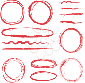 Lines and circles to highlight. Vector illustrations set of sketch highlighter, highlight red marker