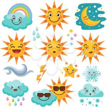 Various weather icon set. Snowflake and rain, cloudy and forecast, storm and snow. Vector illustration