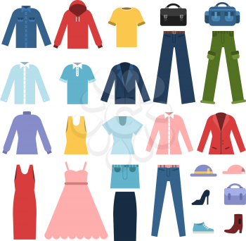 Set of different clothes for male and female. Vector fashion male and female clothing illustration