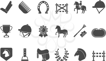 Silhouettes of equestrian sport symbols. Racing horse for sport equestrian competition, jockey riding, vector illustration