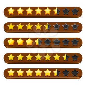Stars and ribbons gui. Mobile game status bar symbols and colored menu vector items. Illustration of gold star achievement, badge starry