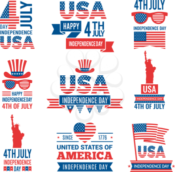Banners of america independence day. Vector labels at 4 july isolated on white background