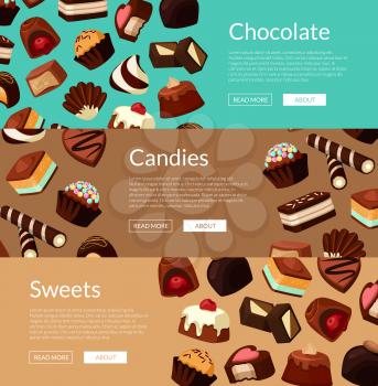 Vector horizontal web banners and poster illustration with cartoon chocolate candies