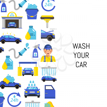 Vector background with car wash flat icons and place for text illustration