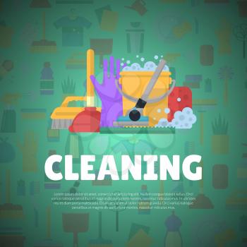 Banner and poster vector cleaning flat color icons background with place for text illustration