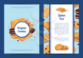 Vector card or flyer templates set with place for text and with cartoon cookies illustration