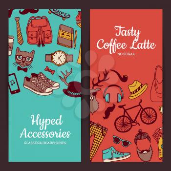 Vector hipster doodle icons vertical web banners and poster illustration
