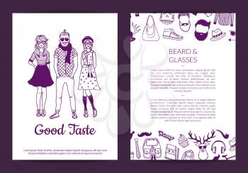 Vector hipster doodle icons card, flyer or brochure, banner and poster template illustration