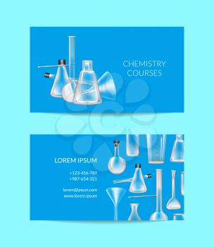 Vector business card template of set for chemistry courses or chemical laboratory with glass tubes illustration
