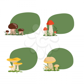 Vector set of stickers with place for text with cartoon mushrooms illustration