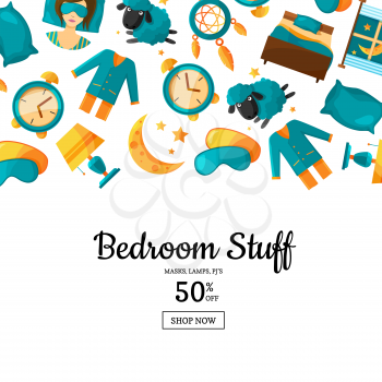 Vector banner or poster background with cartoon sleep elements and place for text illustration