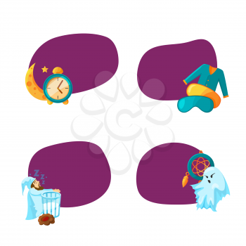 Vector set of stickers with place for text with cartoon sleep elements illustration