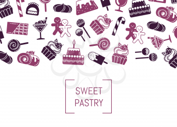 Vector banner or poster flat style sweets icons background with place for text illustration