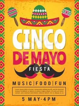 Poster of mexican fiesta. Design template of party invitation. Vector mexican fiesta, cinco de mayo card illustration