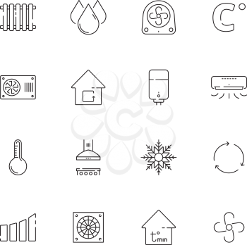 Heating cooling icons. Airing conditioning systems vector heat symbols thin line. Illustration of conditioner system climate, conditioning air