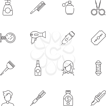 Haircut icon. Beauty salon hairstyle steaming and washing cutting tools scissors comb hairdryer vector thin simple pictures. Illustration of equipment icons for salon hair, comb and shampoo