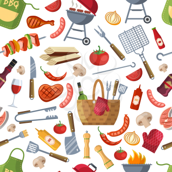 Seamless pattern. Different foods for bbq party. Vector barbecue background, bbq pattern party illustration