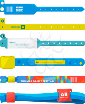 Design template of entrance bracelet at concert zone, performing party, dancing club. Event for party. Bracelet for entrance to festival, access to event. Vector illustration