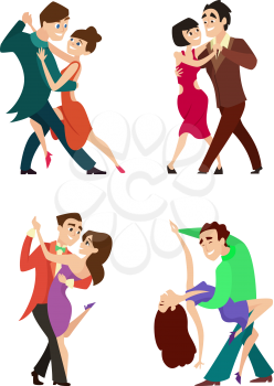Set of modern dancing young couples. Dancer woman and man, tango dance romantic, vector illustration