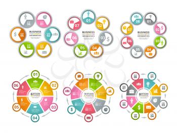 Circle shapes for infographics. Business radial charts. Vector radial diagram and chart step illustration